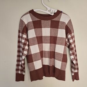 Cynthia Rowley Brown and Cream Checkered Sweater